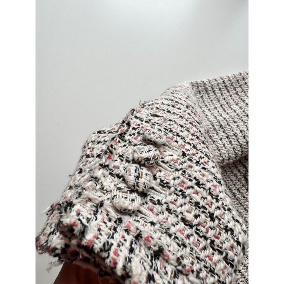 THEORY Preston Tweed Coral Multi Fringed Boxy Cropped Jacket, Size 6 - Picture 10 of 16